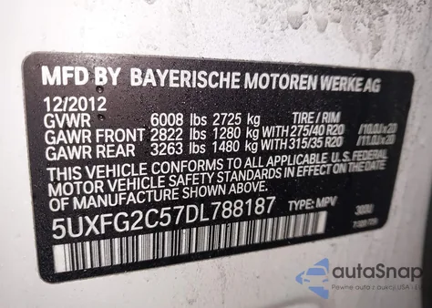 2013 BMW X6 xDrive35I z USA, uszkodzony, nr VIN 5UXFG2C57DL788187